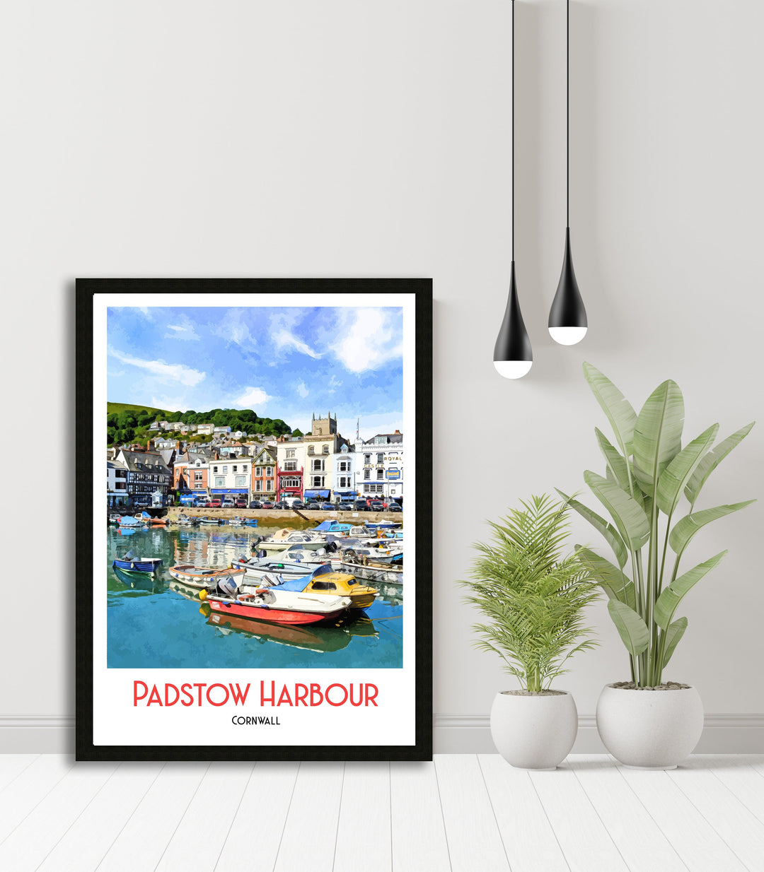 Padstow Harbour Cornwall Poster Art Print, Illustration, digital print, cityscape, print, watercolour, landscape, Cornwall