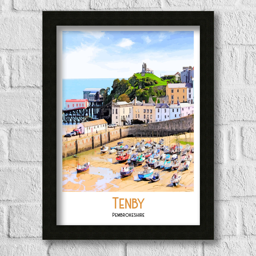 Tenby, Pembrokeshire, South Wales Travel Poster, Travel Poster, Tenby Art Print, Travel Print Art Print, Illustration, digital print