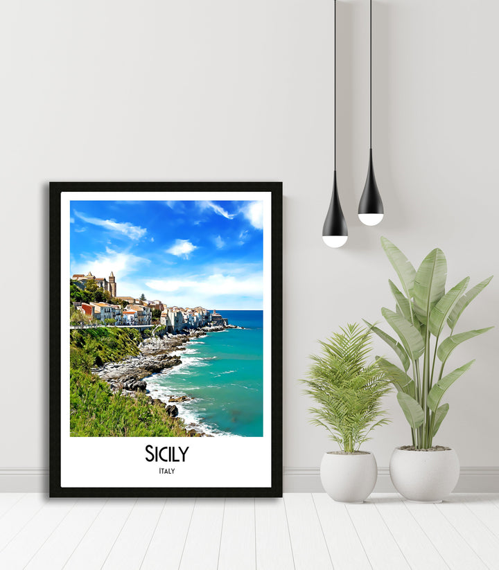 Sicily Print, Sicily Travel Poster, Sicily Art, Sicily Wall Art, Travel Poster Print, Vintage Travel Print, Sicily, Italian Art Print