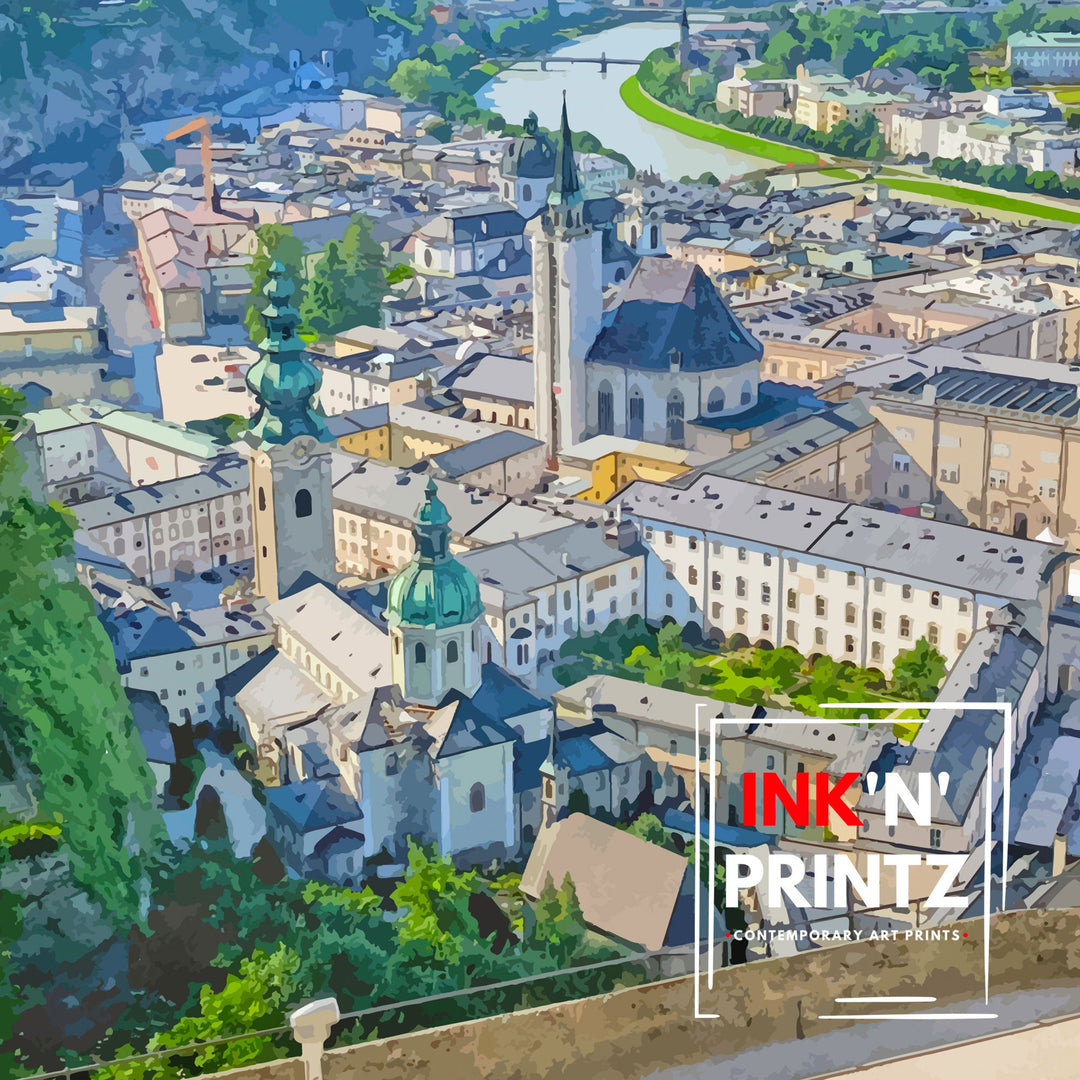 Salzburg Travel Poster, Austria Print, Salzburg Austria, Wall Art, Home Decor