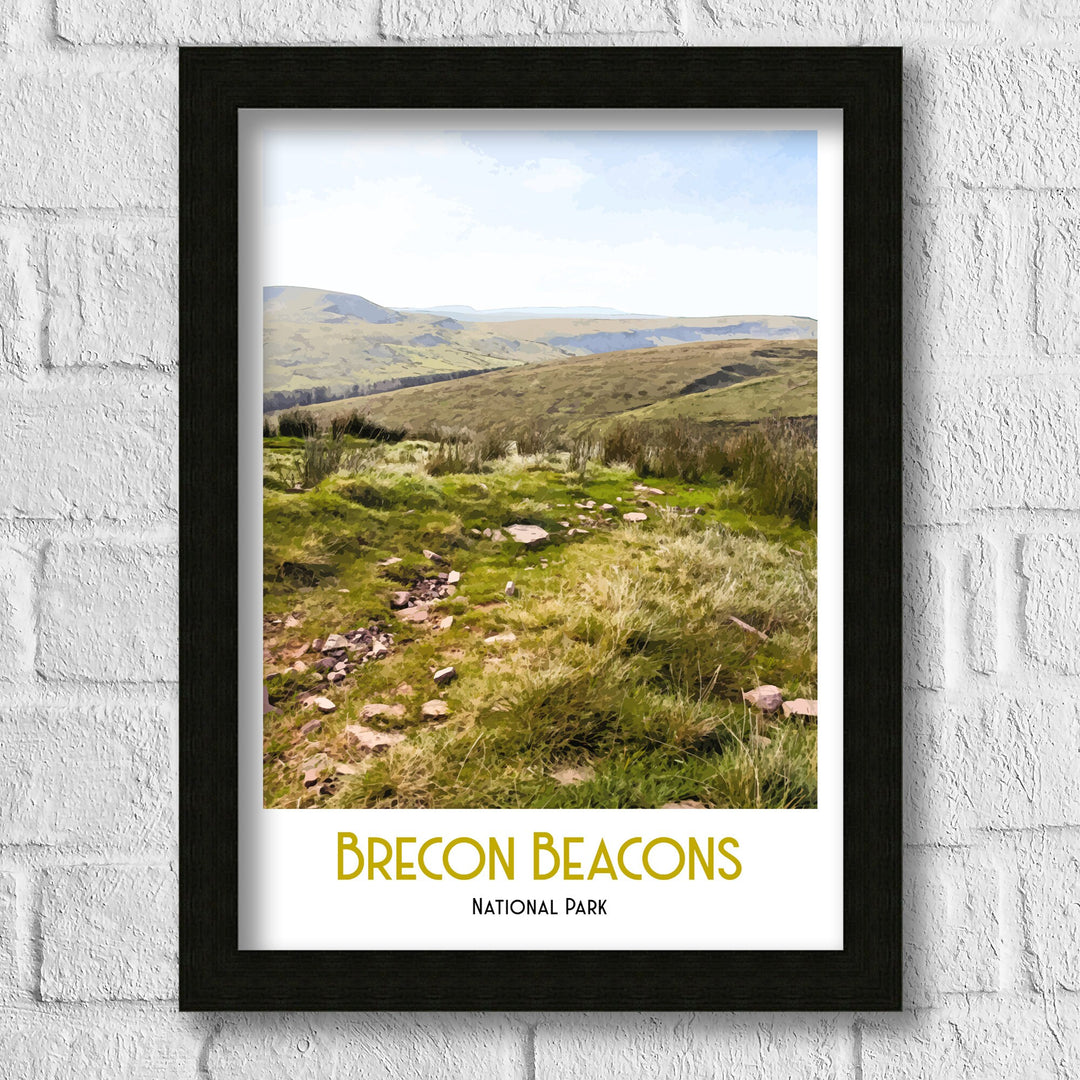 Brecon Beacons National Park Poster, Wales, Retro Travel Print, Black Mountain, Welsh Tourism, Pen Y Fan, Corn Du, Welsh