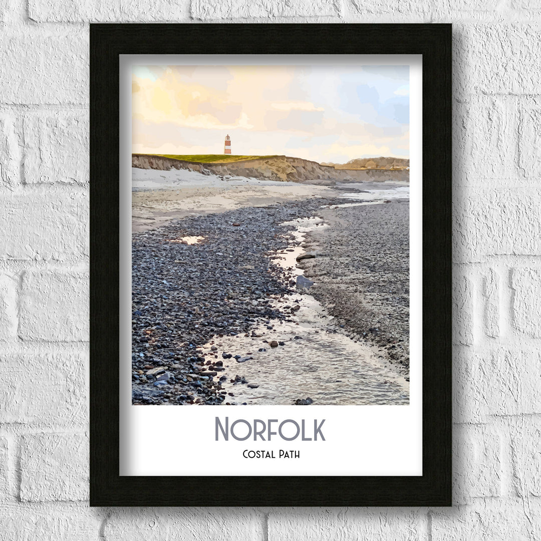 Norfolk Coast Path, Retro Travel Print, National Park, National Trail Art, Hunstanton Cliffs, Peddars Way, Norfolk Broads Travel Poster