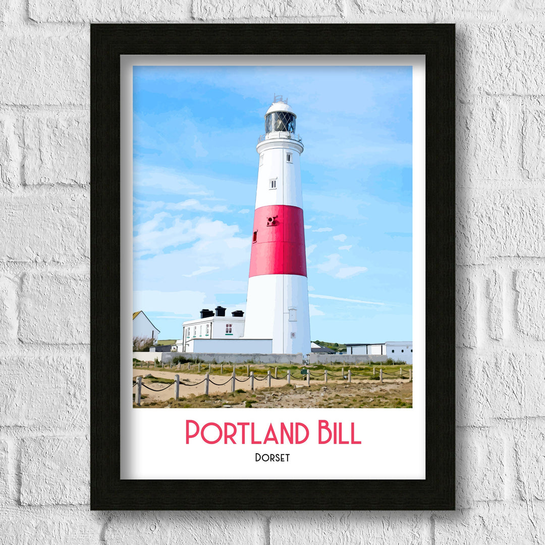 Portland Bill, Lighthouse, Retro Travel Print, National Park, National Trail Art, Dorset Travel Poster