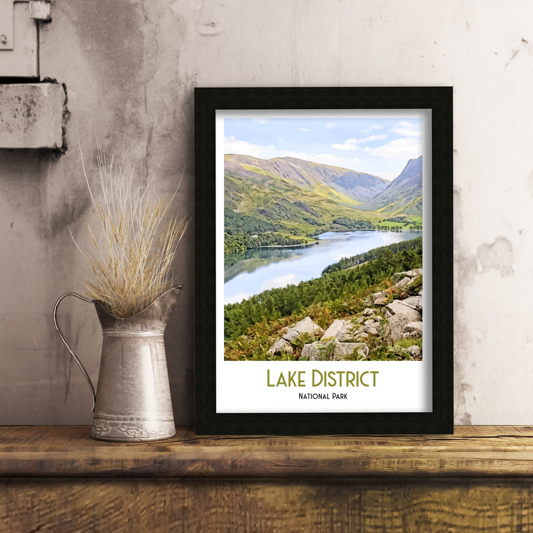 Lake District Retro Travel Print, Cumbria Art, Lake District Poster, National Park Art, Mountain Print, Climbing Gift