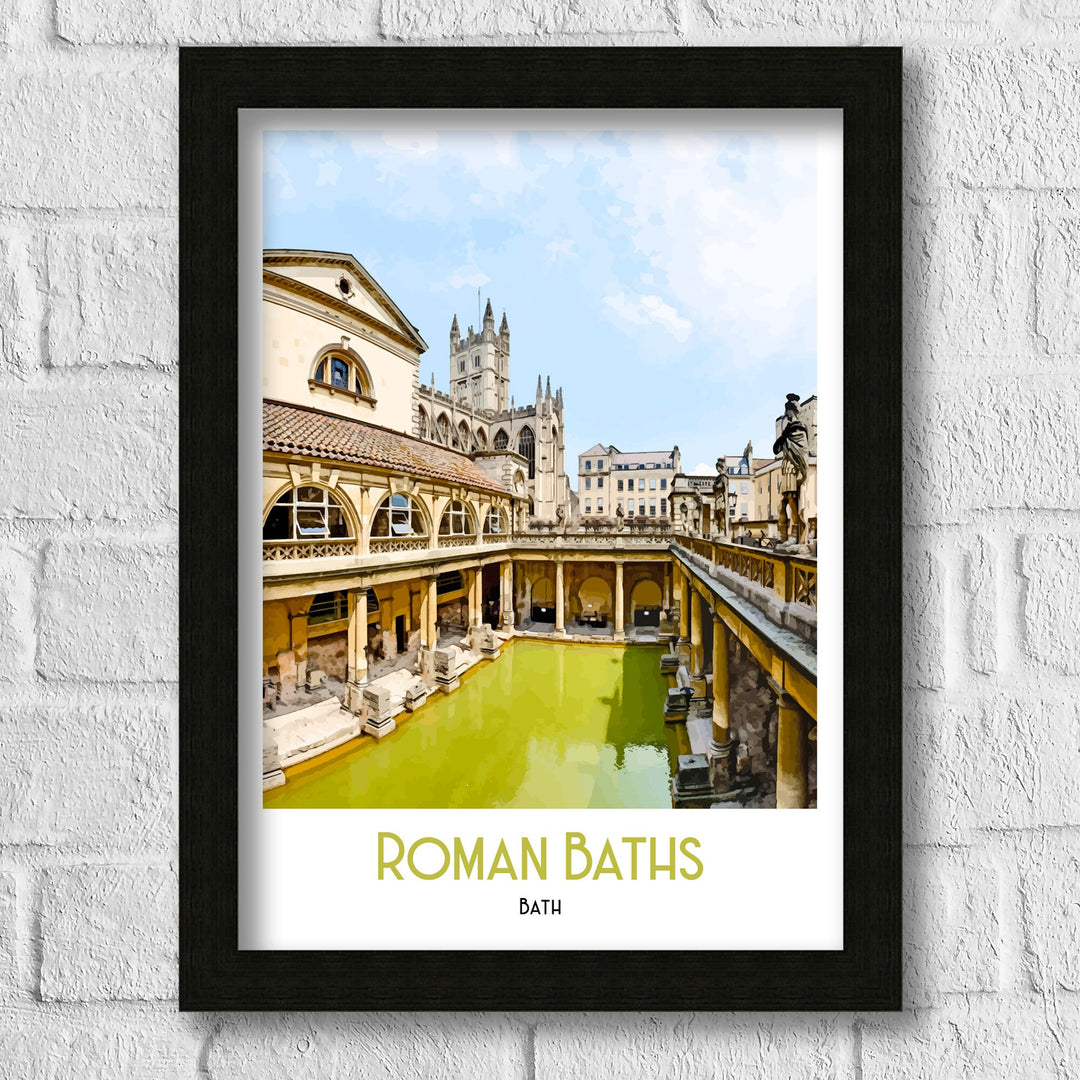 Roman Baths Art Print, Bath Retro Art Print, Travel Poster, Retro Poster