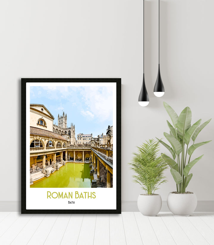 Roman Baths Art Print, Bath Retro Art Print, Travel Poster, Retro Poster