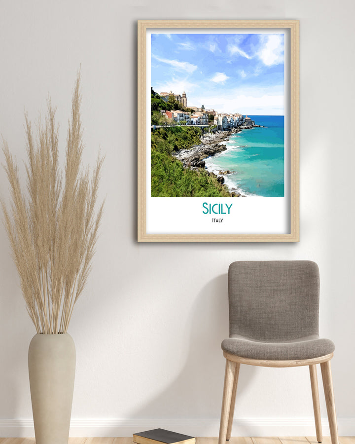 Sicily Print, Sicily Travel Poster, Sicily Art, Sicily Wall Art, Travel Poster Print, Vintage Travel Print, Sicily, Italian Art Print