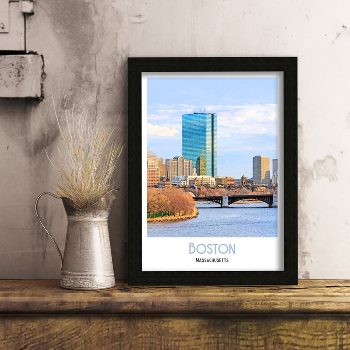 Boston Skyline Massachusetts Pencil Sketch, Art Print, Wall Art, Poster, digital print, cityscape, print, watercolour,