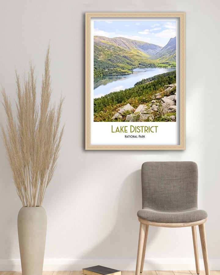 Lake District Retro Travel Print, Cumbria Art, Lake District Poster, National Park Art, Mountain Print, Climbing Gift