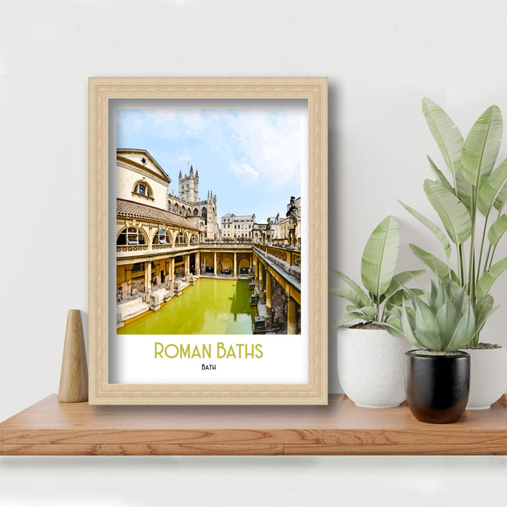 Roman Baths Art Print, Bath Retro Art Print, Travel Poster, Retro Poster