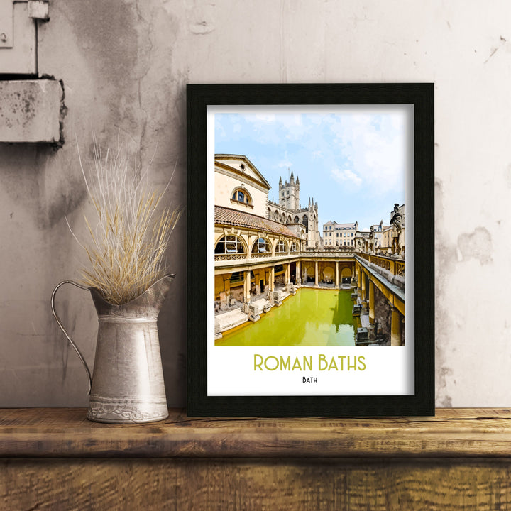 Roman Baths Art Print, Bath Retro Art Print, Travel Poster, Retro Poster