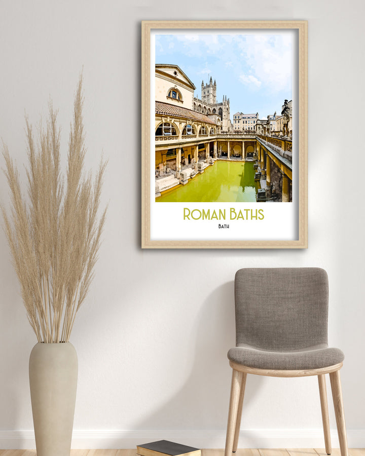 Roman Baths Art Print, Bath Retro Art Print, Travel Poster, Retro Poster