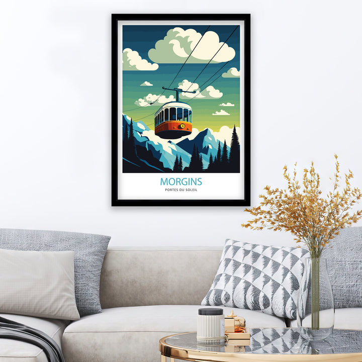 Morgans Ski Resort, Switzerland, Travel Poster, Ski poster, Ski Resort print, Portes du Soleil, Skiing Poster, Vintage Ski Poster