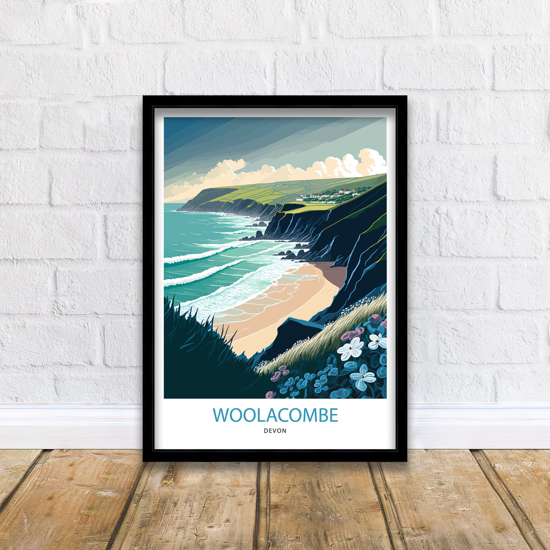 Woolacombe Travel Print |North Devon| Travel Poster| Woolacombe Beach| Woolacombe| Devon Print| Woolacombe Print| Wall Art| Woolacombe