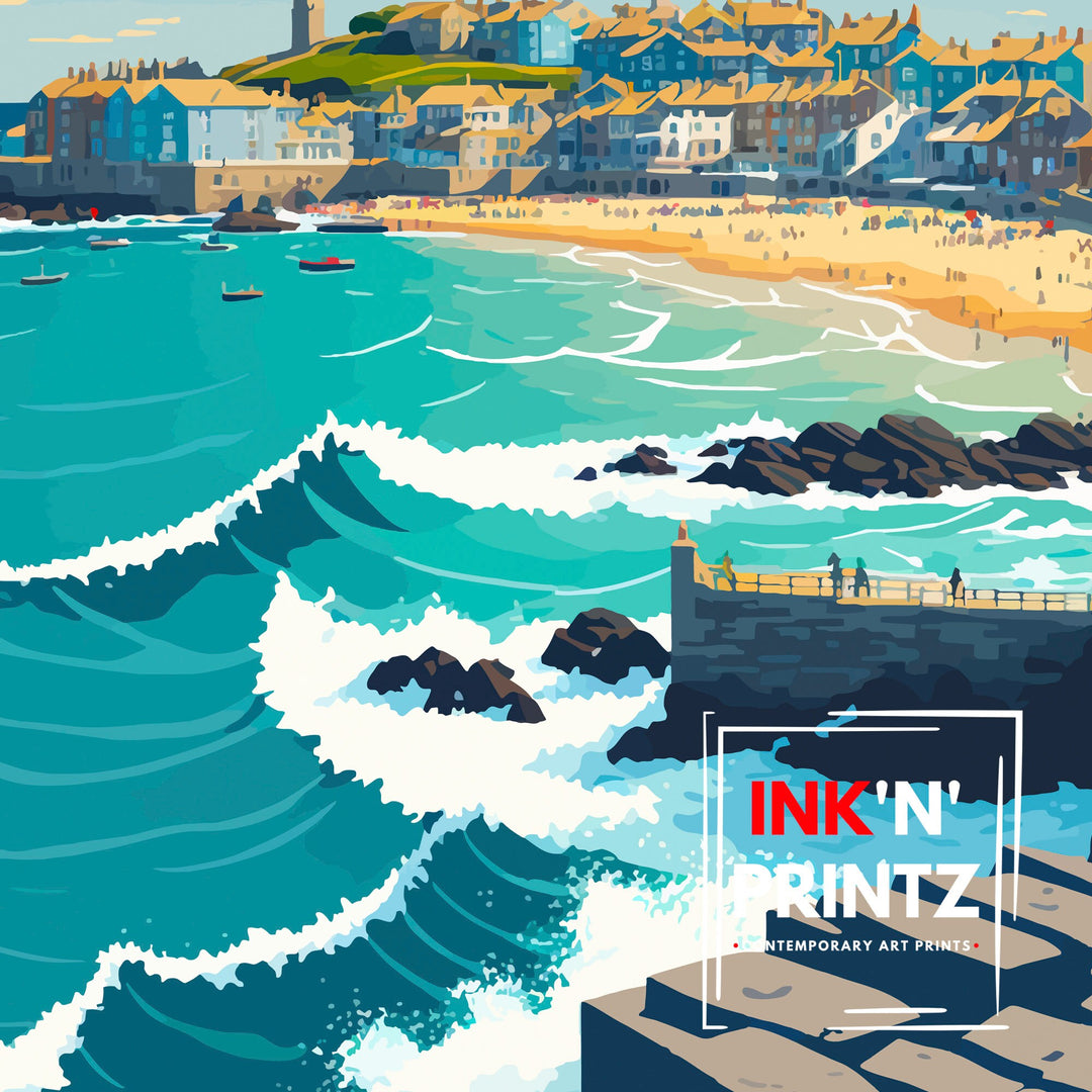 St Ives Travel Print | Cornwall| Travel Poster| St Ives Poster| St Ives Print| Cornwall Print| Cornwall Poster| Travel Print| Print