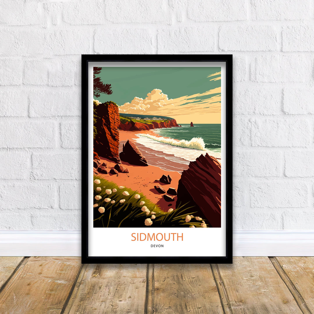 Sidmouth Travel Print | Devon| Print| Sidmouth Print| Jurassic Coast| Travel Poster| Seaside| Wall Art| Devon Print| Sidmouth Beach
