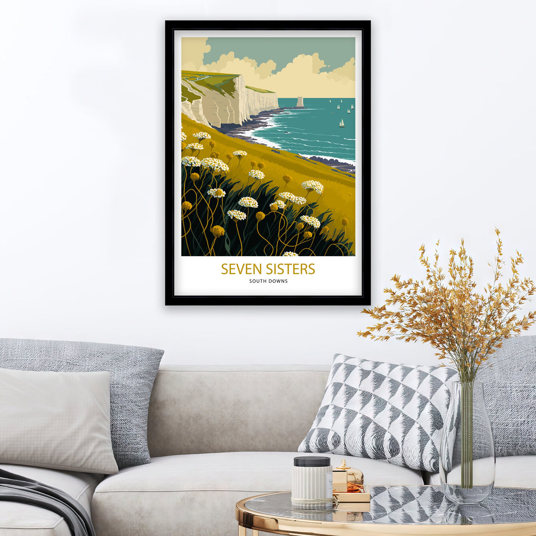 Seven Sisters Travel Print | East Sussex| Print| Seven Sisters Print| Seven Sisters Cliffs| Wall Art| Sussex | Seven Sisters Art