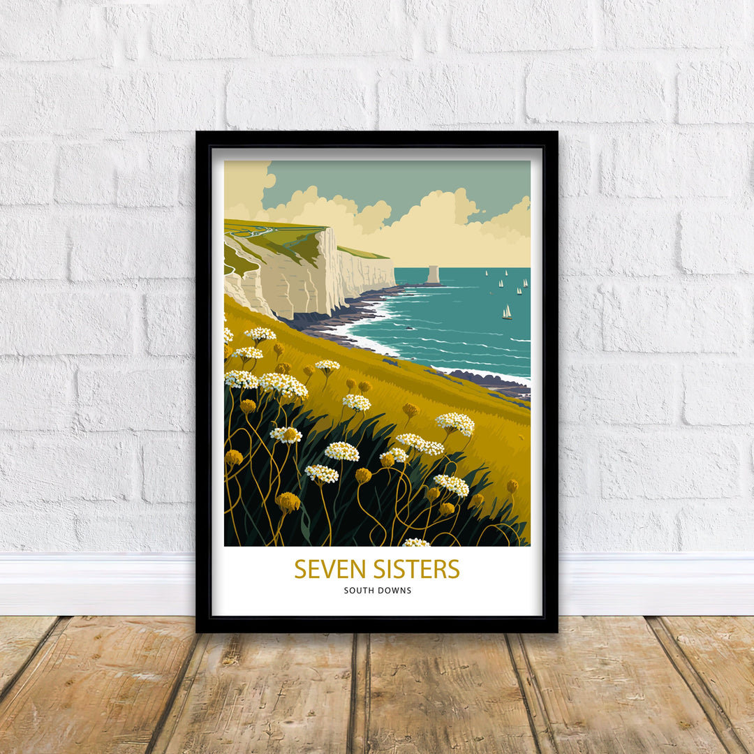 Seven Sisters Travel Print | East Sussex| Print| Seven Sisters Print| Seven Sisters Cliffs| Wall Art| Sussex | Seven Sisters Art