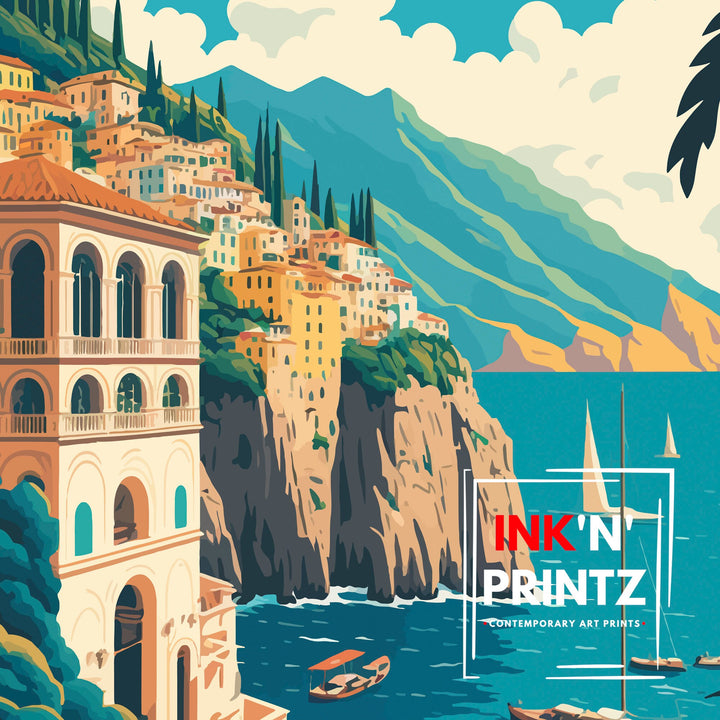 Amalfi Coast Art Print | Amalfi Coast Print | Italy | Travel Poster | Amalfi Coast Art | Positano Print | Italy Print | Positano