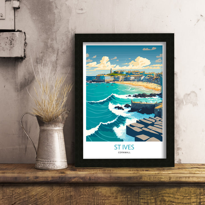 St Ives Travel Print | Cornwall| Travel Poster| St Ives Poster| St Ives Print| Cornwall Print| Cornwall Poster| Travel Print| Print