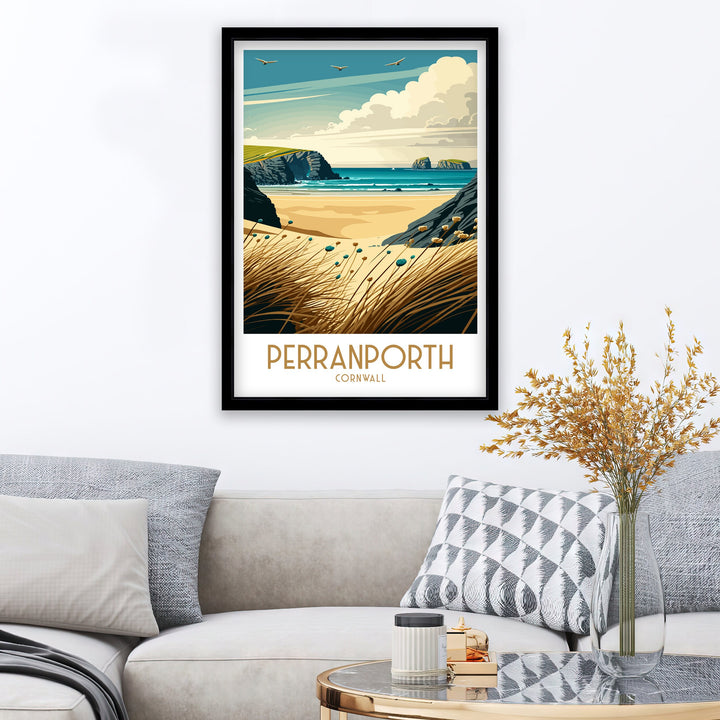 Perranporth Travel Print | Beach | Perranporth Print | Cornwall Beach | Beach Print | Perranporth Poster