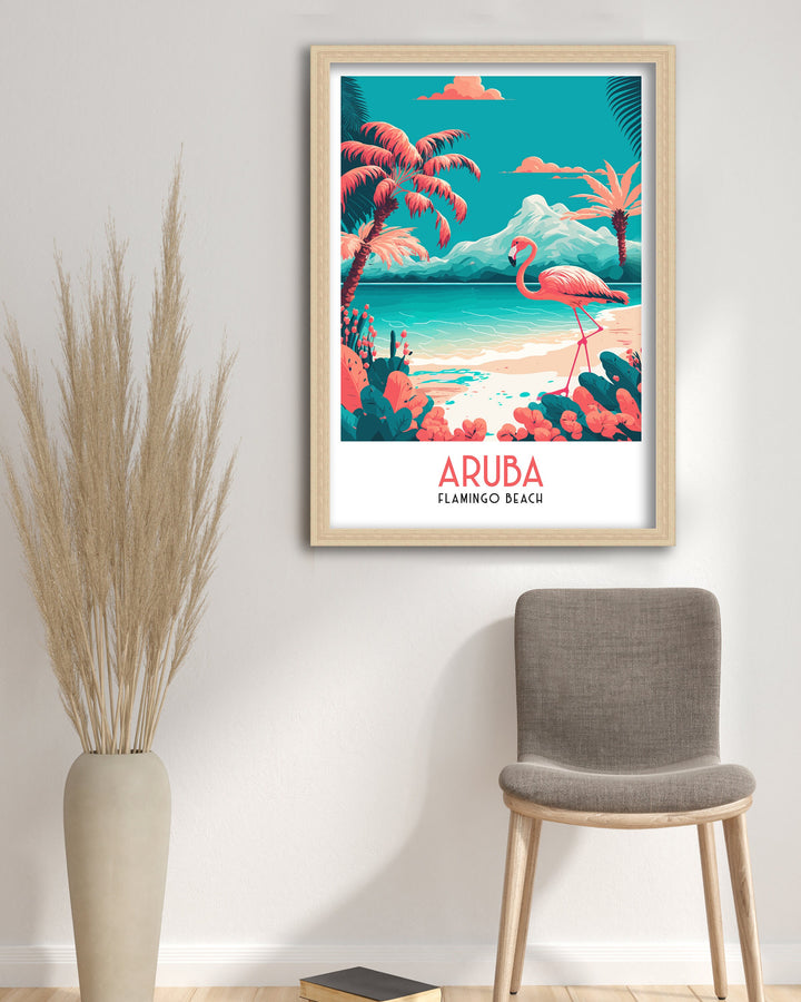 Aruba Travel Print | Flamingo Beach
