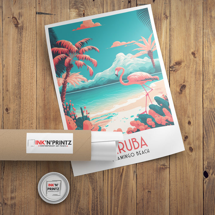 Aruba Travel Print | Flamingo Beach