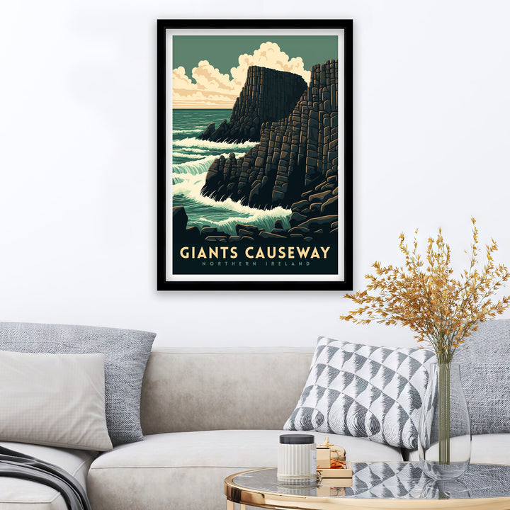 Giants Causeway Travel Print | Northern Ireland| Wall Art| Giants Causeway Art| Travel Poster| County Antrim| Causeway Coast