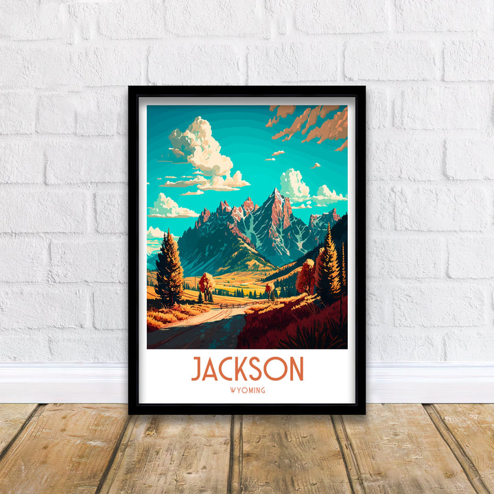 Jackson Wyoming Travel Poster Grand Tetons Illustration Cowboy State Wall Art USA Home Decor Gift for Wyoming Enthusiast