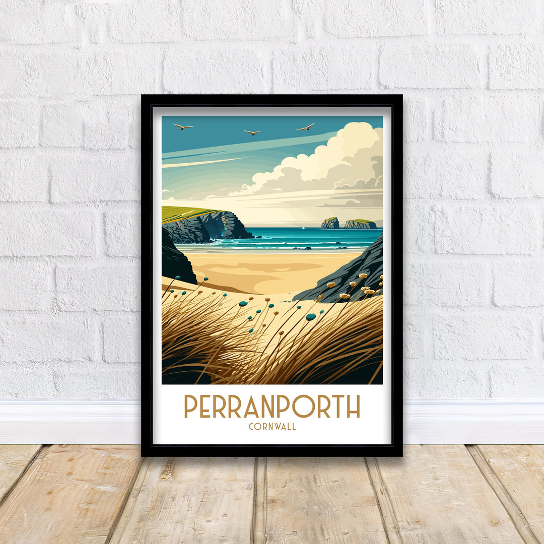 Perranporth Travel Print | Beach | Perranporth Print | Cornwall Beach | Beach Print | Perranporth Poster