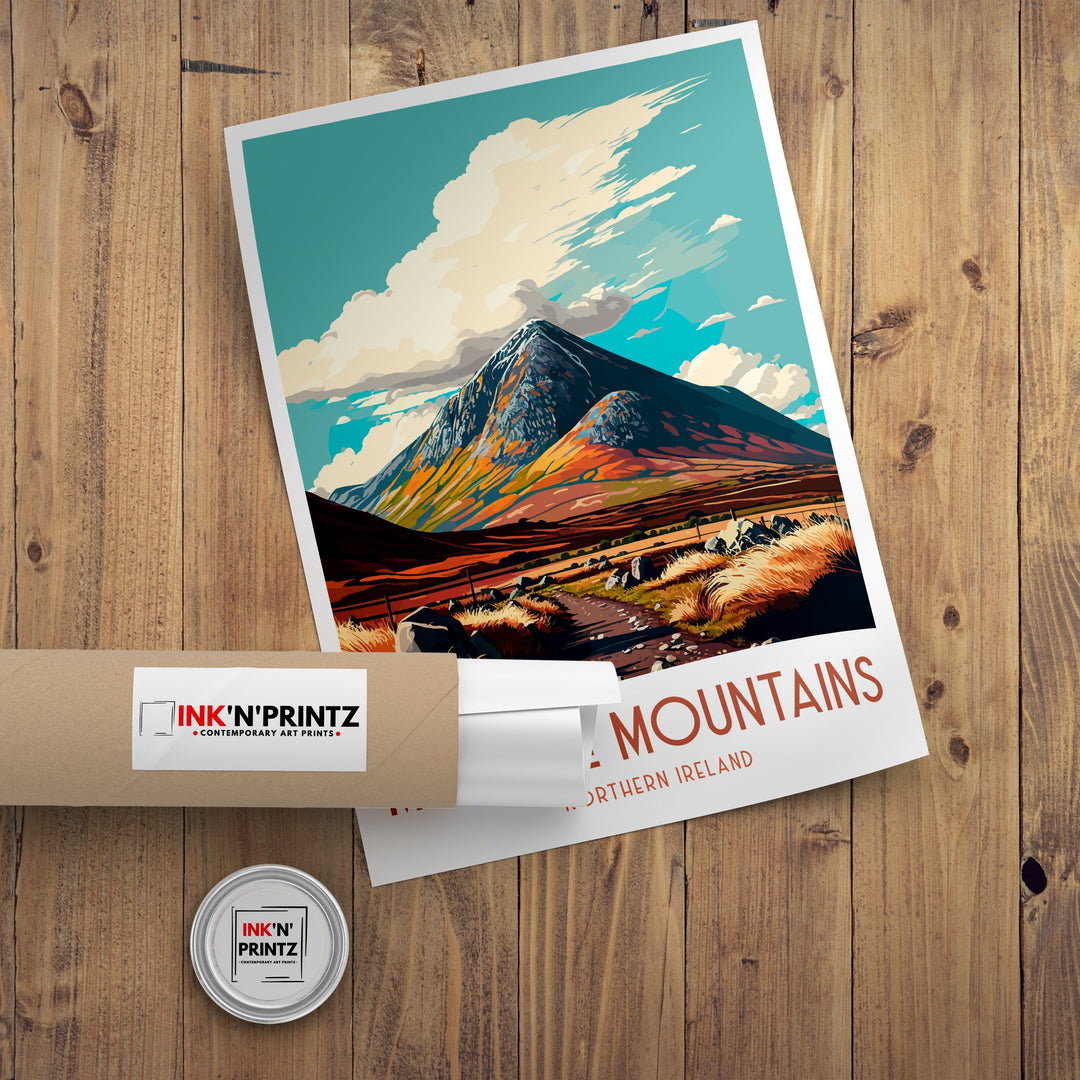 Mourne Mountains Poster Mourne Mountains Wall Art Ireland Travel Poster Home Decor Gift Mourne Mountains Illustration