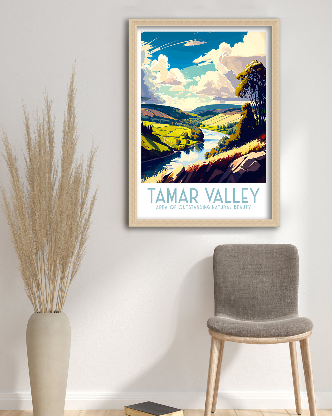 Tamar Valley Travel Poster, Cornwall and Devon Wall Art, Home Living Decor, Tamar River Illustration, Gift for Tamar Valley Lovers