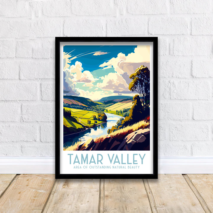 Tamar Valley Travel Poster, Cornwall and Devon Wall Art, Home Living Decor, Tamar River Illustration, Gift for Tamar Valley Lovers