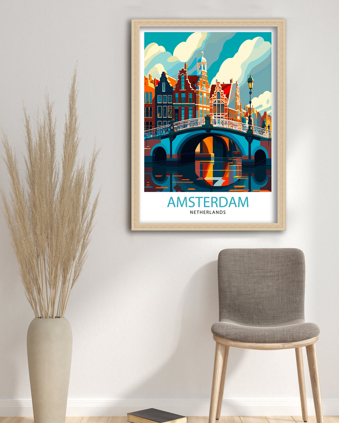 Amsterdam Travel Poster Amsterdam Wall Art Amsterdam Cityscape Netherlands Illustration Amsterdam Travel Poster Gift for Amsterdam Lovers