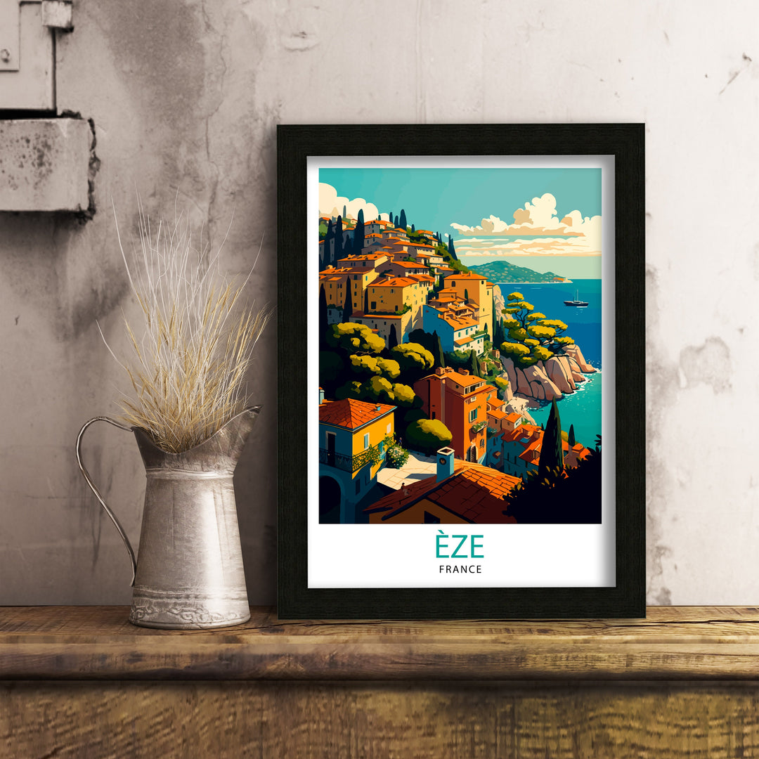 Eze French Riviera Travel Poster Eze Wall Art Eze Home Decor Eze France Illustration Travel Poster Gift For Eze France Home Decor