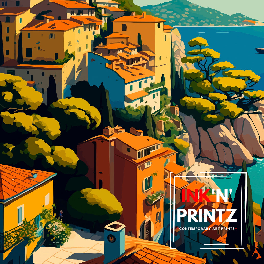 Eze French Riviera Travel Poster Eze Wall Art Eze Home Decor Eze France Illustration Travel Poster Gift For Eze France Home Decor