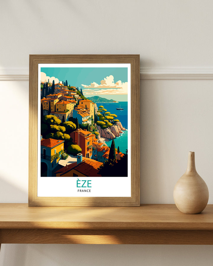 Eze French Riviera Travel Poster Eze Wall Art Eze Home Decor Eze France Illustration Travel Poster Gift For Eze France Home Decor