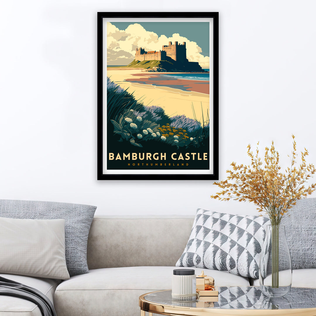 Bamburgh Castle Northumberland Travel Poster Bamburgh Castle Wall Decor Bamburgh Castle Home Living Decor Northumberland Illustration