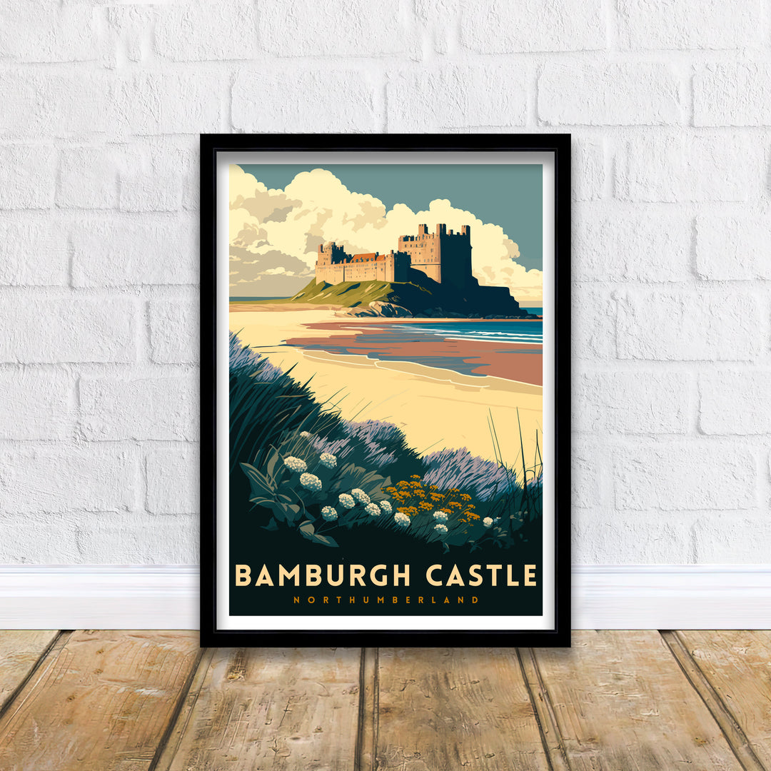 Bamburgh Castle Northumberland Travel Poster Bamburgh Castle Wall Decor Bamburgh Castle Home Living Decor Northumberland Illustration