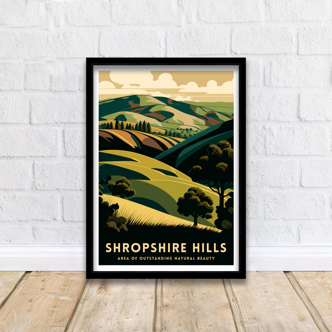Shropshire Hills Travel Poster Shropshire Wall Decor Shropshire Hills Illustration Travel Poster Gift for Shropshire England Home Decor