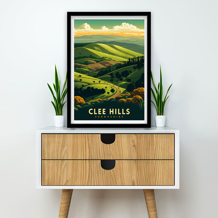 Clee Hills Travel Poster Wall Decor Home Living Decor Clee Hills Illustration Travel Poster Gift For Shropshire UK Home Decor