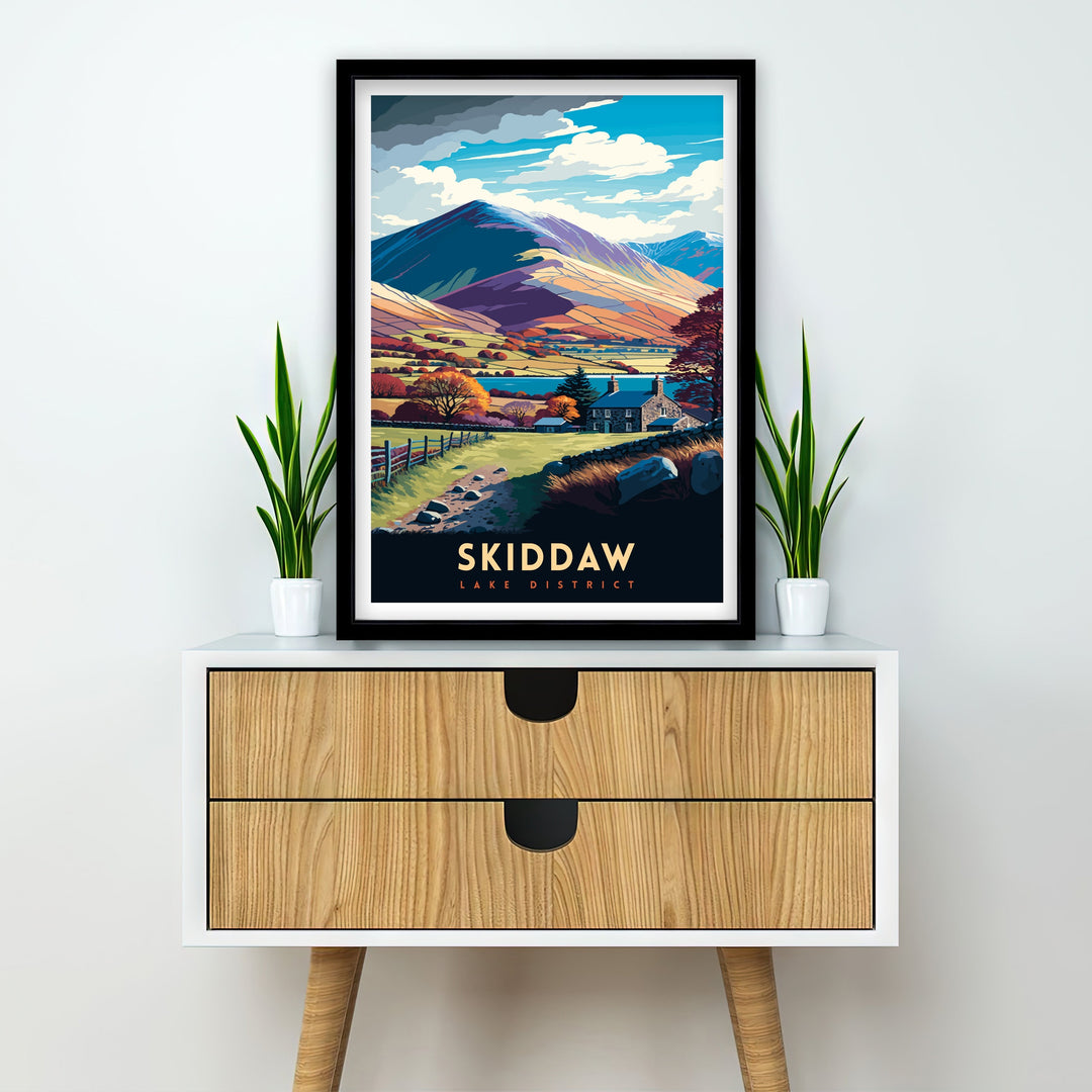 Skiddaw Lake District Travel Poster Wall Art Decor Skiddaw Illustration Travel Poster Gift Lake District Home Decor