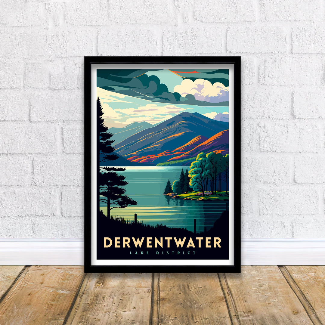 Derwentwater Lake District Travel Print | Derwentwater Wall Art | Derwentwater Home Decor | Lake District Illustration Travel Poster Gift