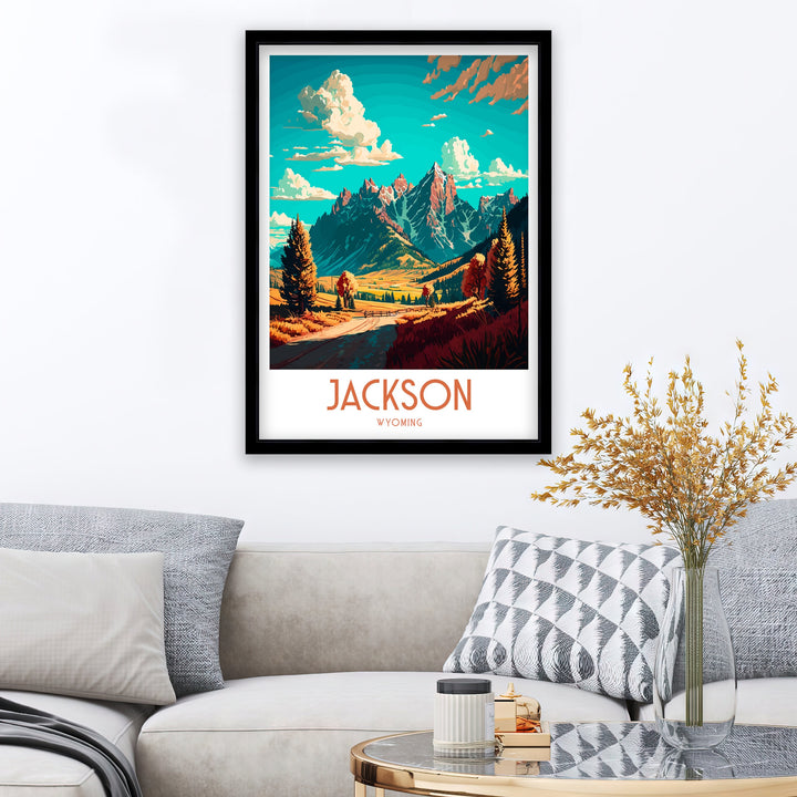 Jackson Wyoming Travel Poster Grand Tetons Illustration Cowboy State Wall Art USA Home Decor Gift for Wyoming Enthusiast