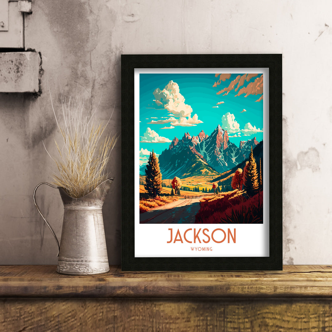 Jackson Wyoming Travel Poster Grand Tetons Illustration Cowboy State Wall Art USA Home Decor Gift for Wyoming Enthusiast