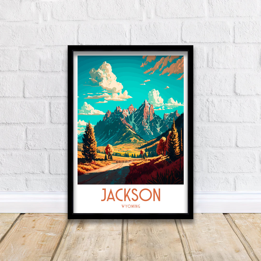 Jackson Wyoming Travel Poster Grand Tetons Illustration Cowboy State Wall Art USA Home Decor Gift for Wyoming Enthusiast