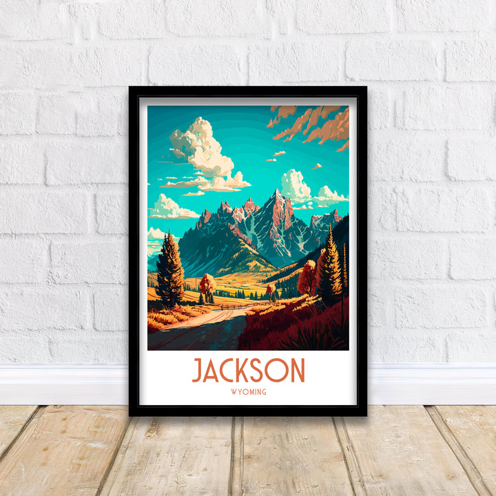 Jackson Wyoming Travel Poster Grand Tetons Illustration Cowboy State Wall Art USA Home Decor Gift for Wyoming Enthusiast