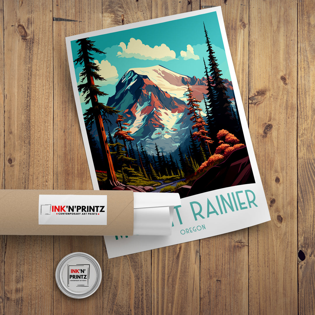 Mount Rainier Travel Poster Washington Wall Decor USA Travel Posters Rainier Art Poster PNW Wall Art Pacific Northwest Decor Mount Rainier