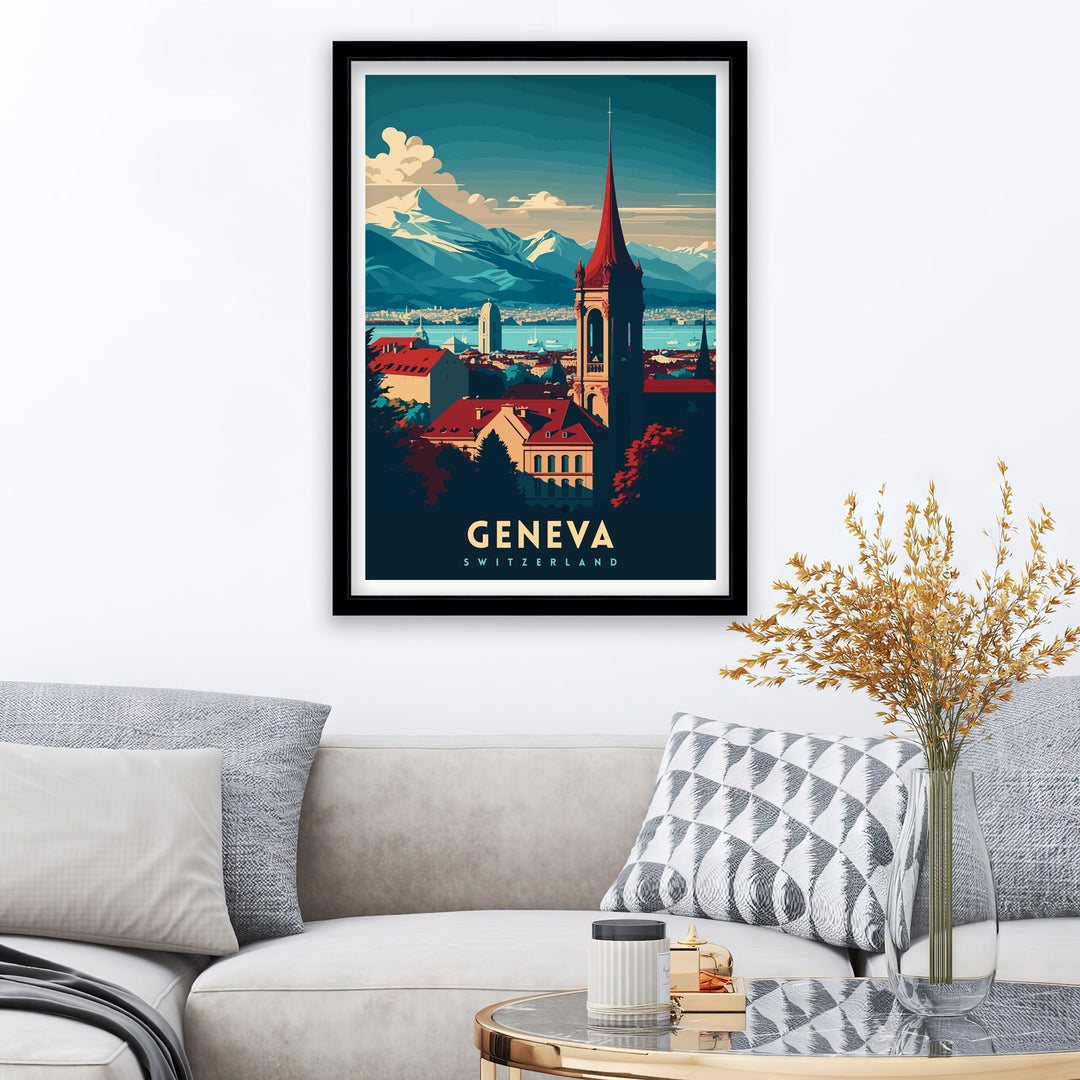 Geneva Switzerland Travel Print Geneva Wall Art Geneva Home Decor Geneva Illustration Travel Poster Gift For Geneva Switzerland Home Decor