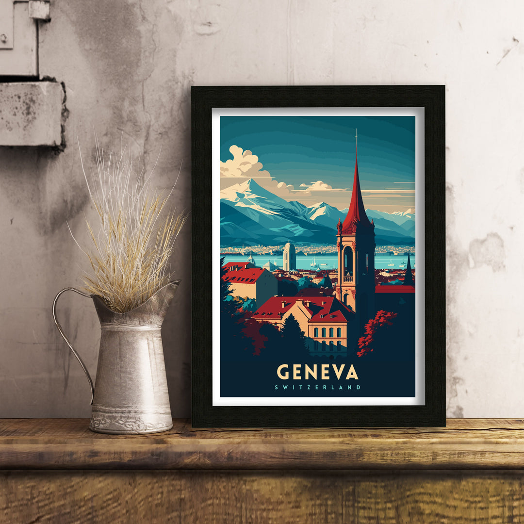 Geneva Switzerland Travel Print Geneva Wall Art Geneva Home Decor Geneva Illustration Travel Poster Gift For Geneva Switzerland Home Decor